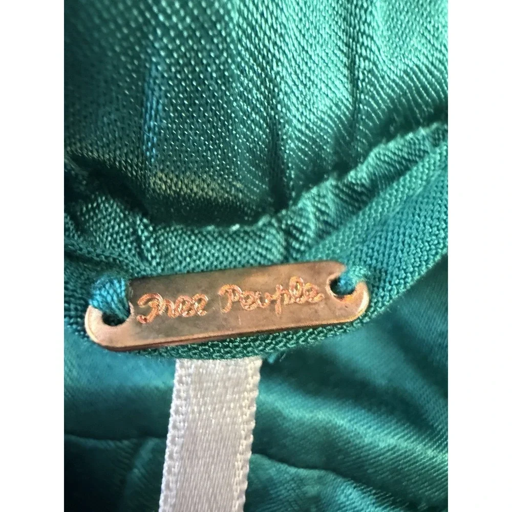 💚Free People Satin Palazzo Pants L Emerald Green Wide Leg High Rise Viscose